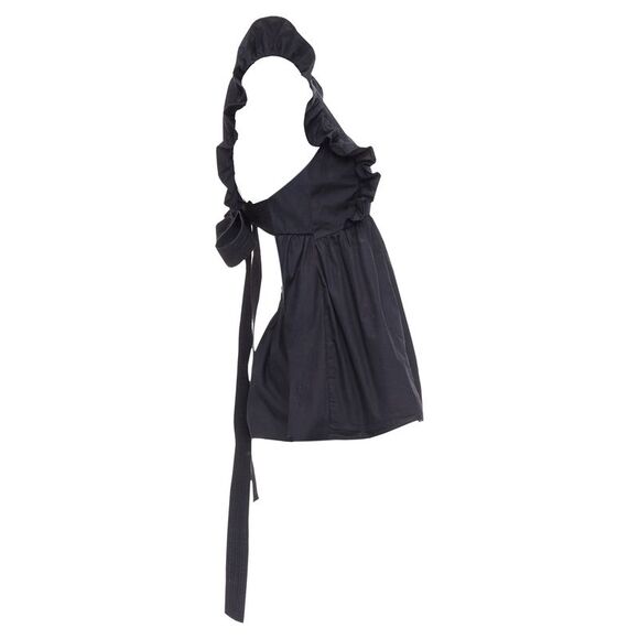 Self Portrait Cotton Poplin Tie Back Ruffle Top